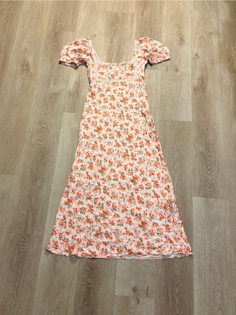 Rumored Floral Maxi Dress Size Large Pink and Red w/ Lace Details Cottagecore